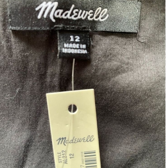 Madewell Black Tie-Front Mini Dress Size 12 NWT Cotton Empire Waist V-Neck - Picture 13 of 13